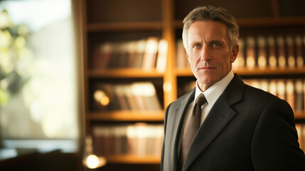 Fototapeta premium Confident lawyer in a suit exudes professionalism and authority in a modern office setting