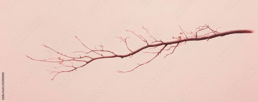 Poster a single branch extending across the pink colored background elegantly