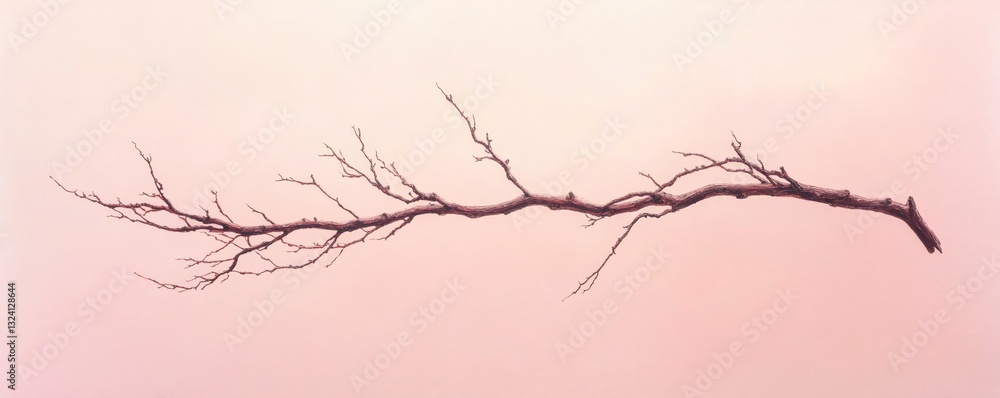 Poster a single long branch with many small twigs and a pink background