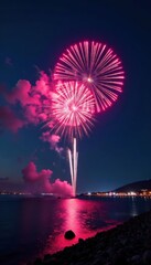 Spectacular fireworks illuminate night sky, vibrant colors and glittering sparks , pattern, light