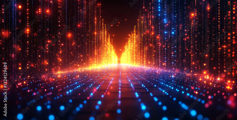 Poster A vibrant digital scene illustrates quantum computing, highlighting concepts like superposition, entanglement, and algorithm optimization in a futuristic environment.