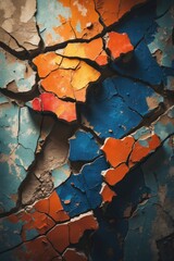 Obraz premium Opposed colors texture banner, abstract concept of political election conflicts, depicted on a cracked background of a broken wall.