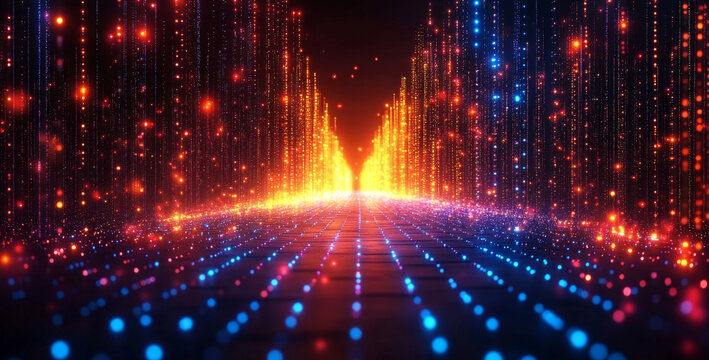 A vibrant digital scene illustrates quantum computing, highlighting concepts like superposition, entanglement, and algorithm optimization in a futuristic environment.