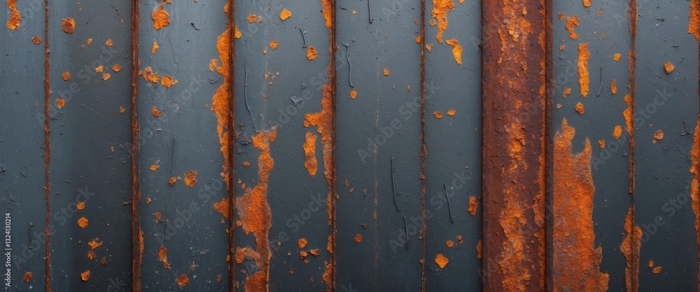 Poster collage of processed old rusty metal sheet texture illuminated by daylight. background suitable for 