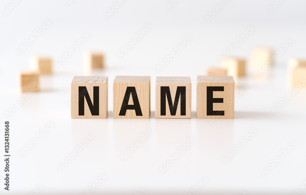 Aufkleber a wooden block with the letters name arranged in a row
