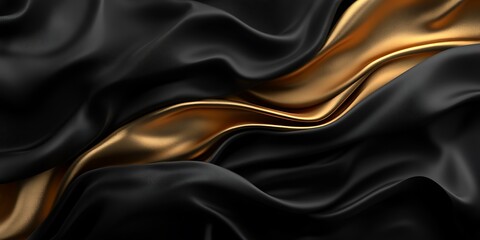 Fototapeta premium Black and gold silk fabric waves