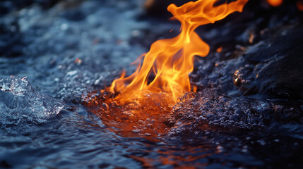 Fototapeta premium A fiery orange flame curling around a stream of water, frozen in motion.
