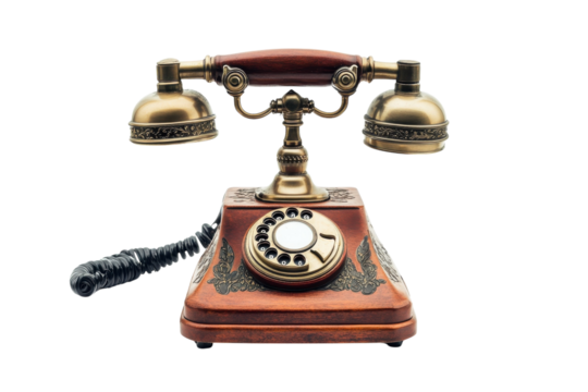 A vintage brass telephone captures the essence of communication from a bygone era isolated on transparent background