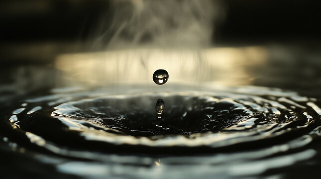 A droplet of water landing on a hot iron surface, instantly evaporating into mist.