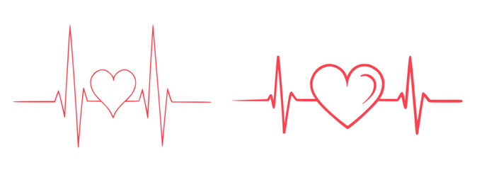 set of red cardiogram heartbeat lines representing rhythm, pulse, and medical monitoring. Perfect for cardiology, healthcare, heart rate diagnostics, and hospital vector illustrations. Isolated PNG