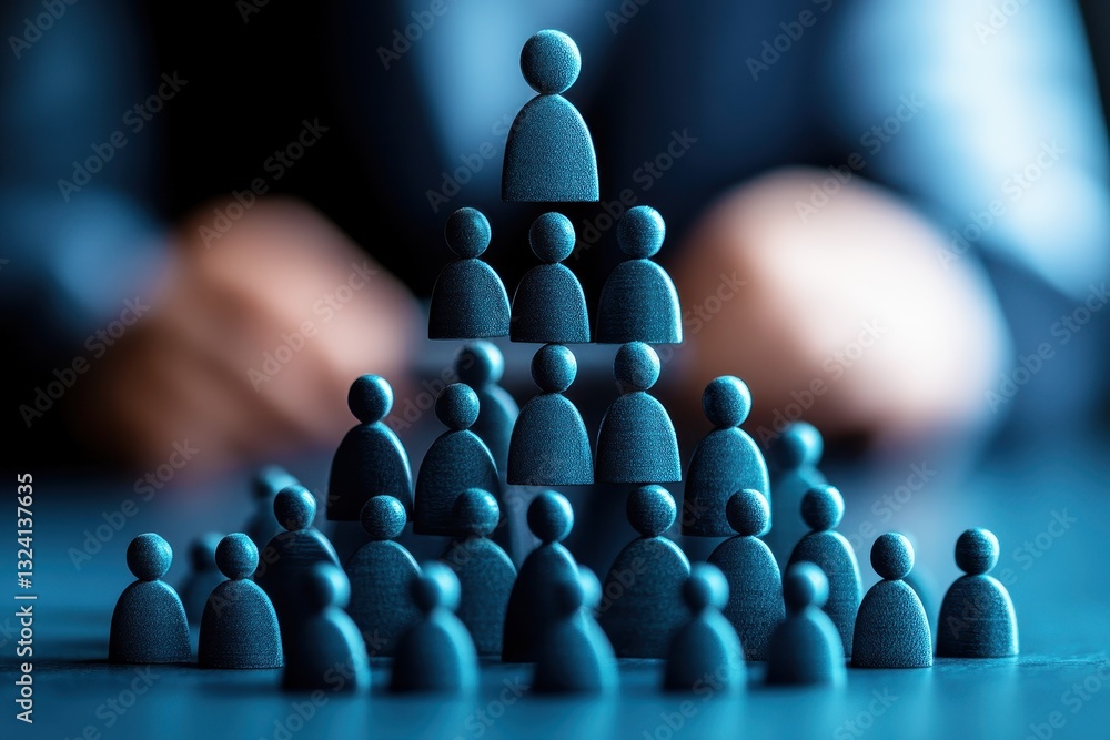 Aufkleber abstract representation of leadership hierarchy with wooden figures arranged in a pyramid structure,