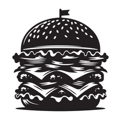 Burger vector illustration, outline, silhouette on white background