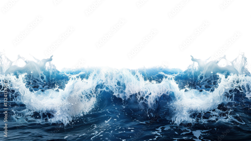 Poster realistic ocean waves splashing with transparent background