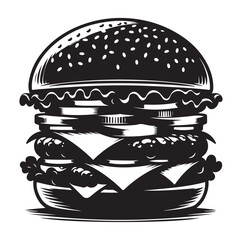 Burger vector illustration, outline, silhouette on white background