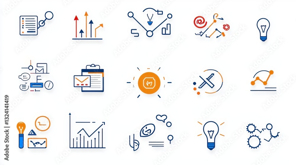 Aufkleber this diverse collection of creative and innovative icons represents various business strategy techno