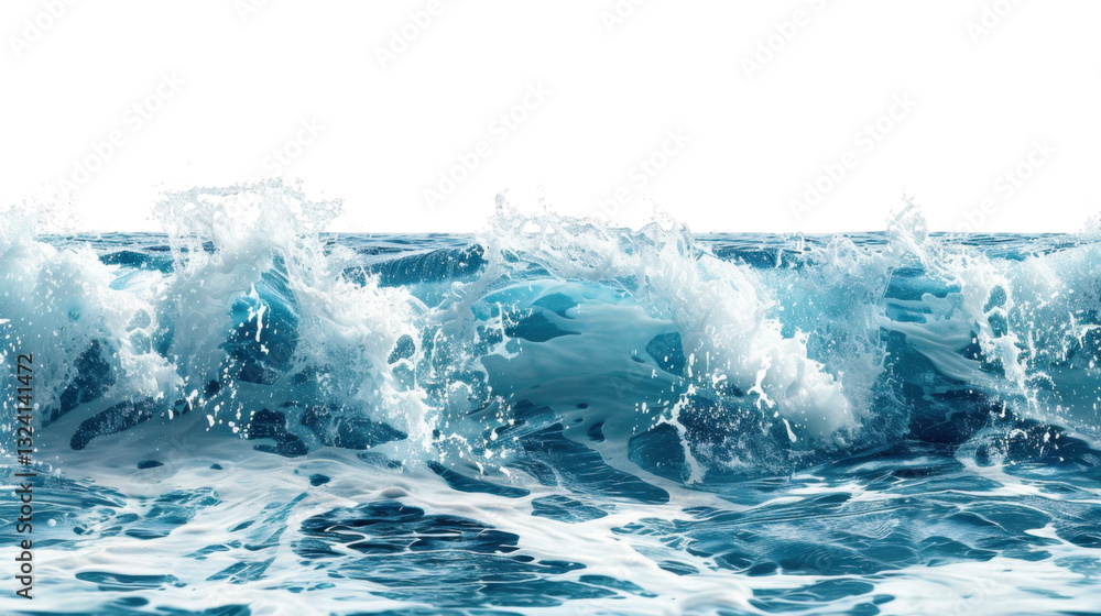 Poster ocean waves crashing with foam and transparent background
