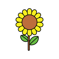  a vector style simple cute sun flower design  white background