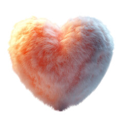 Fluffy 3D Heart Shaped Puff of Cotton Glowing Gently Isolated on Transparent Background