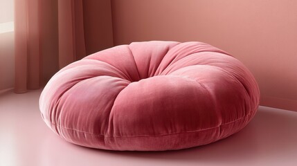 A plush, rounded cushion in hues of pink sat majestically on a velvety pink surface, exuding an aura of softness and tranquility.