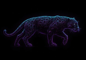 Fototapeta premium Glowing Purple Jaguar Elegant Night Design. AI Generated