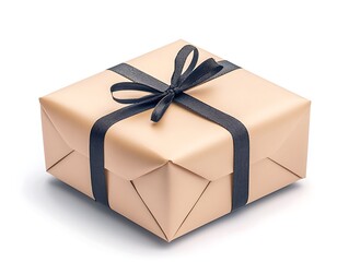 Beige Gift Box for Black Ribbon, Studio Shot.