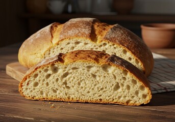 Golden Crusty Loaf Warmly Lit. AI Generated
