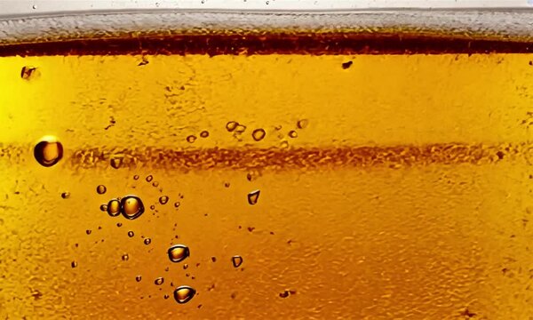 Captivating slow-motion footage of beer being poured, showcasing the intricate dance of air bubbles. This macro shot was captured using a high-speed camera at 1000 frames per second
