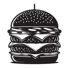 Burger vector illustration, outline, silhouette on white background