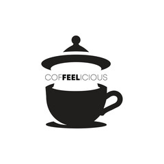 Coffee cup logo icon template. Coffee house and cafetaria label on black