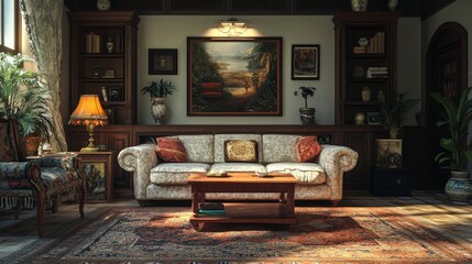 A comfy sofa in a nicely decorated living room.

