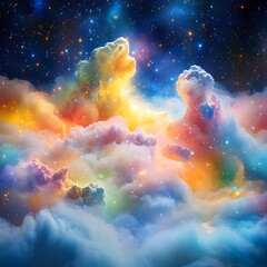 Obraz premium Colorful clouds with bright stars illuminate the night sky gracefully