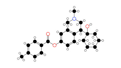 ansofaxine molecule, structural chemical formula, ball-and-stick model, isolated image antidepressant