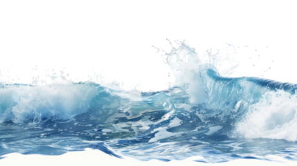 Breaking ocean wave with foam and splashes on transparent background