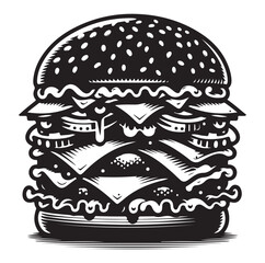Burger vector illustration, outline, silhouette on white background	