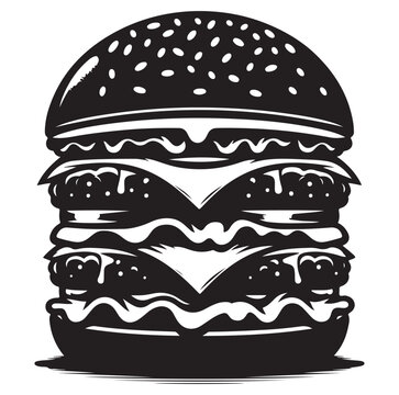 recommend clip art: Burger vector illustration, outline, silhouette on white background	