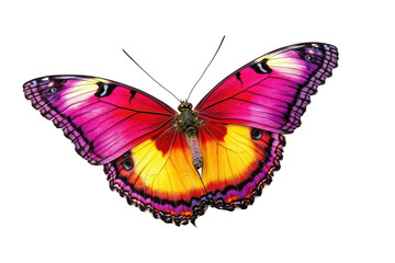 A vibrant butterfly displaying brilliant pink and yellow wings poised gracefully on a surface isolated on transparent background