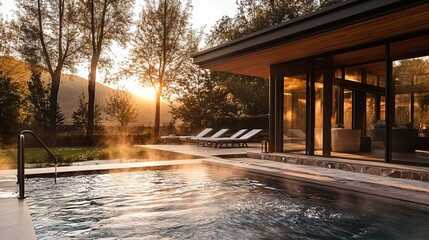 Obraz premium Serene Paradise: Luxury Wellness Retreat with Outdoor Spa and Natural Hot Springs