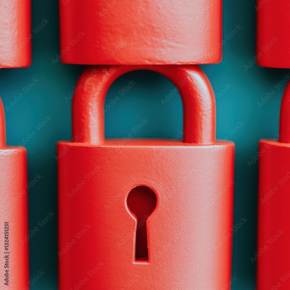 Poster Cyber Fortress Next-Gen Digital Security Visualization with High-Impact Red Padlock Design - Cutting-Edge Data Protection and Network Resilience