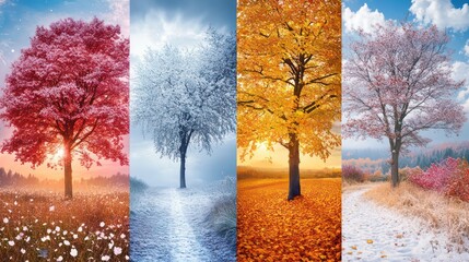 Four season collage from arrow banners