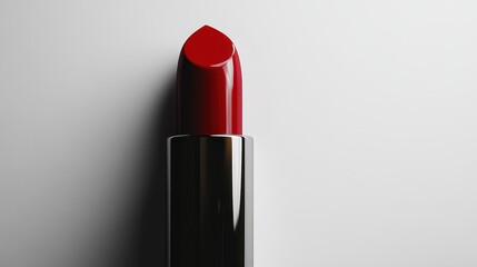A bold crimson lipstick, a testament to elegance and beauty, rests majestically on a stark white background, exuding a minimalist yet captivating allure.