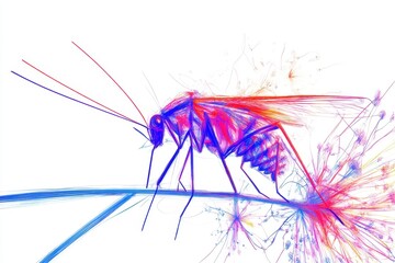 Abstract Colorful Illustration of a Detailed Mosquito on a Branch