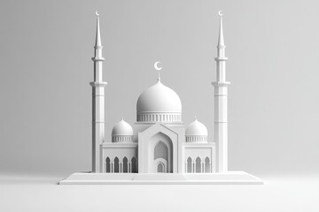 Naklejka premium Minimalist monochromatic mosque model with crescent moon finials