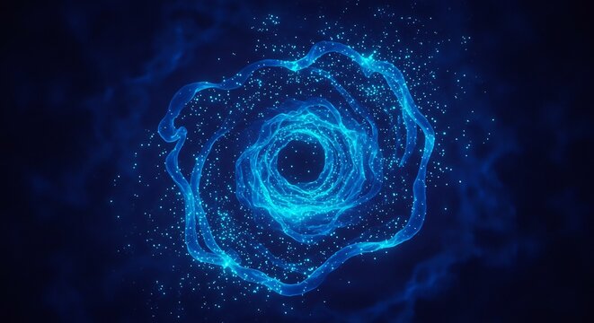 Glowing blue vortex swirls softly dark background. AI Generated