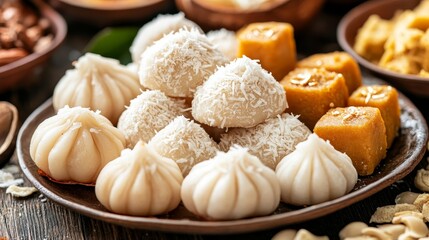 Exquisite Modak & Ladoo: A Culinary Ode to Indian Sweet Tradition, Perfect for Diwali, Ganesh Chaturthi, and Festive Celebrations. Delicious Homemade Gourmet Treats