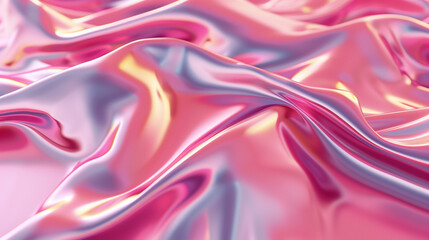 Fototapeta premium Abstract wavy metallic liquid texture. Glossy fluid holographic chrome texture. 3D rendering. Design element for backgrounds, wallpapers, and posters.