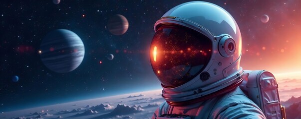  Astronaut helmet with clear visor and distant planets reflected, astronaut, reflection, universe