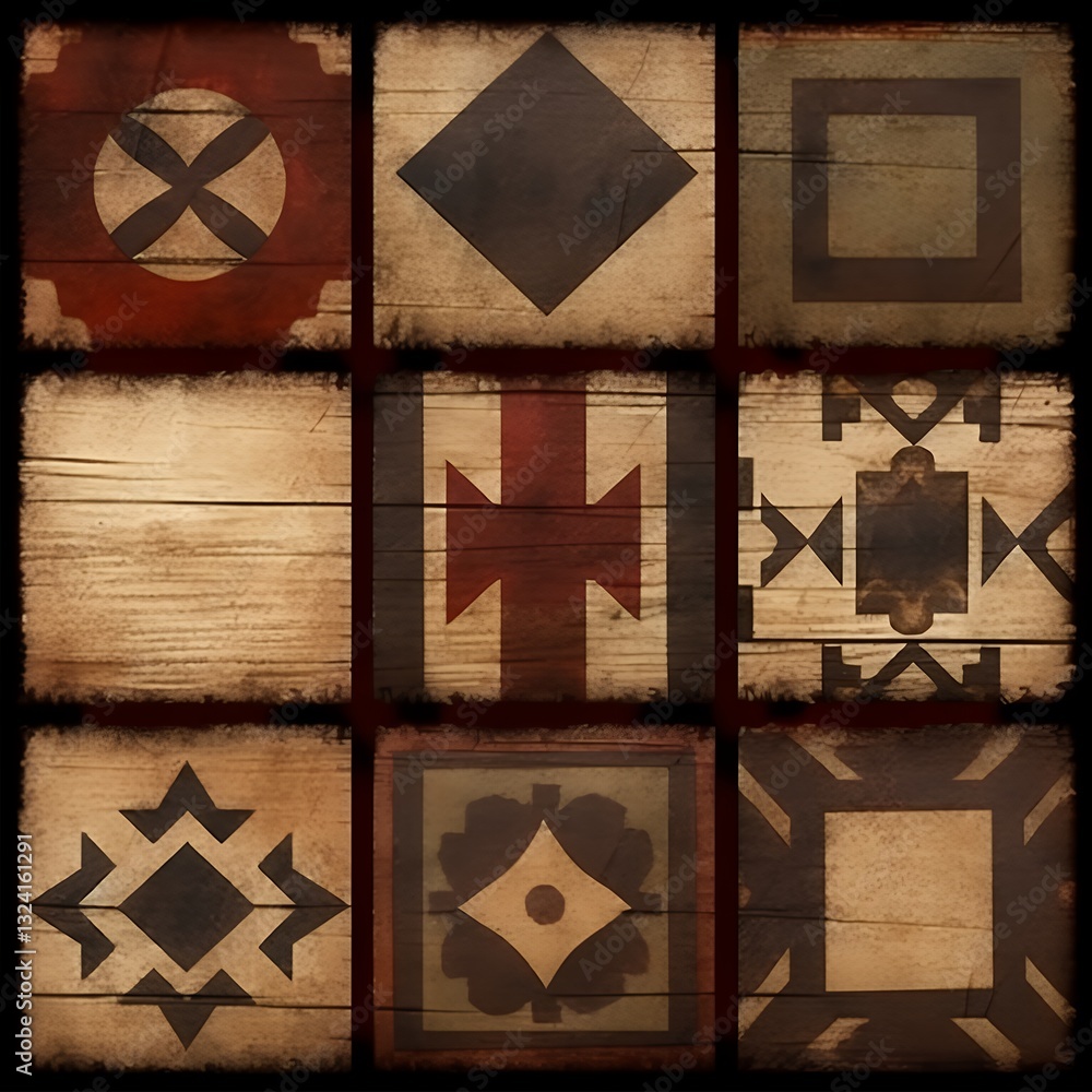 Poster rustic wooden tiles with geometric and abstract patterns