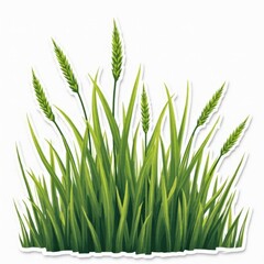 Vibrant Green Field of Tall Wheat with a Sticker-like Texture