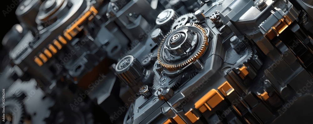 Poster intricate gears and mechanical components form industrial system design