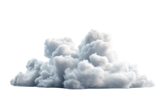 Fluffy white clouds billowing softly against a bright, ethereal backdrop on a serene day isolated on transparent background